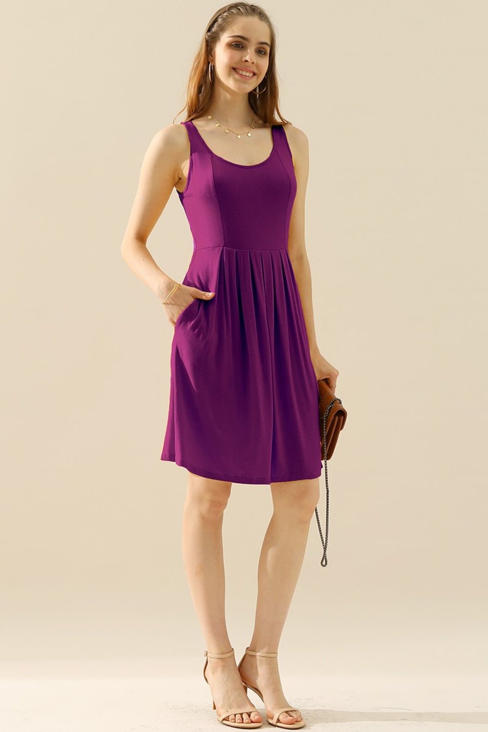 Doublju - Sleeveless Mini Dress with Pockets