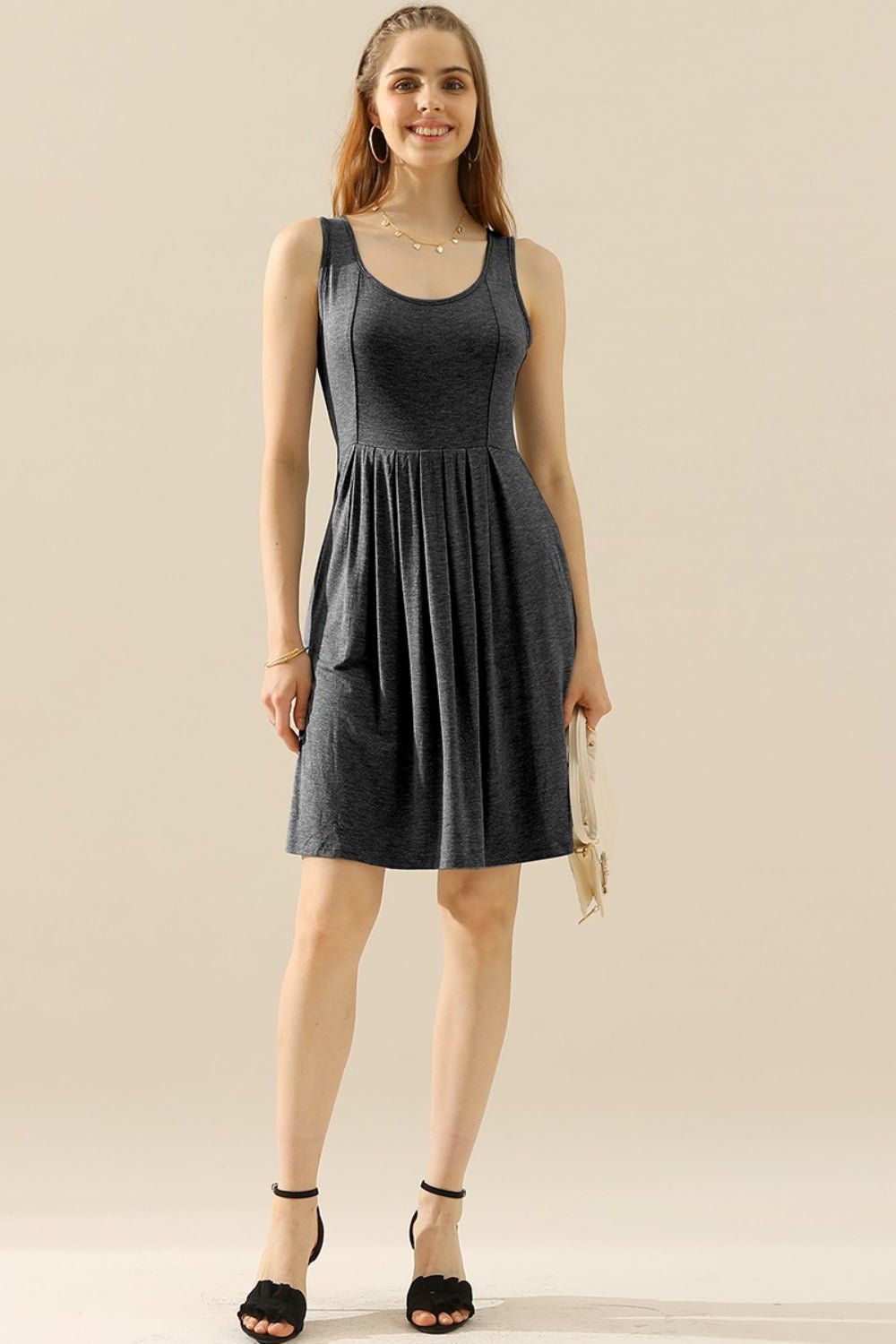 Doublju - Sleeveless Mini Dress with Pockets