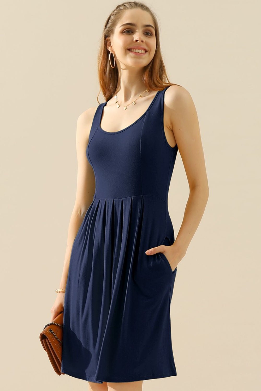 Doublju - Sleeveless Mini Dress with Pockets