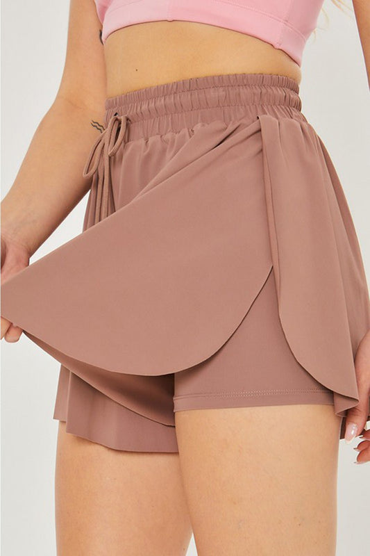 Drawstring Waist Active Skort in TaupeSkortLove Tree