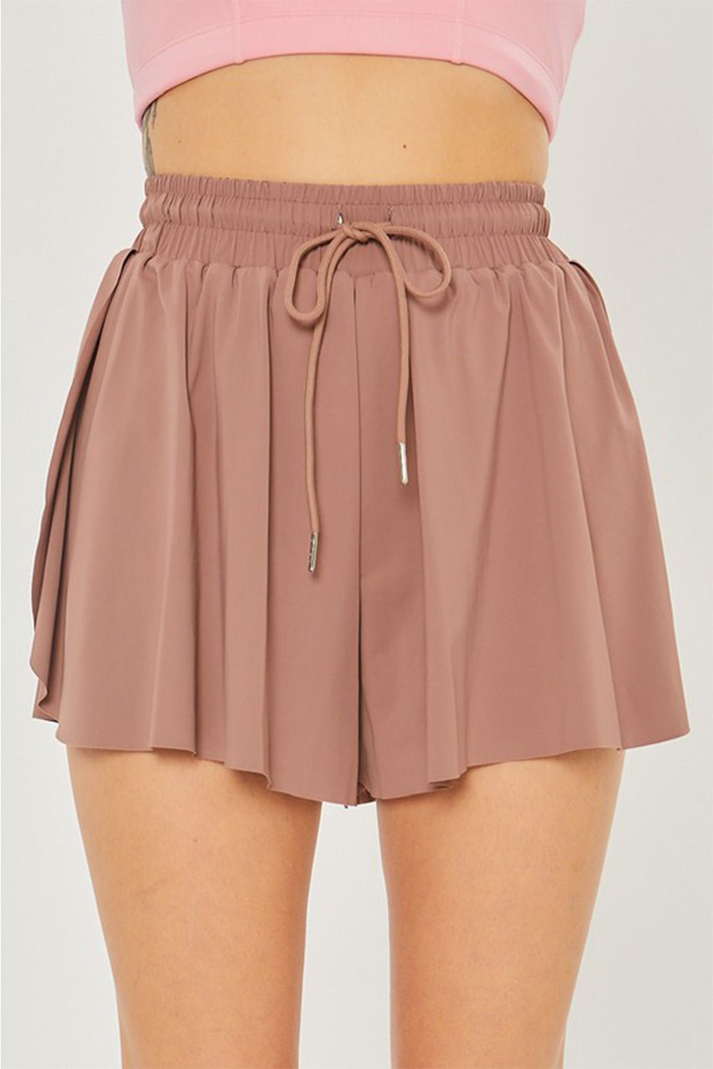 Drawstring Waist Active Skort in TaupeSkortLove Tree