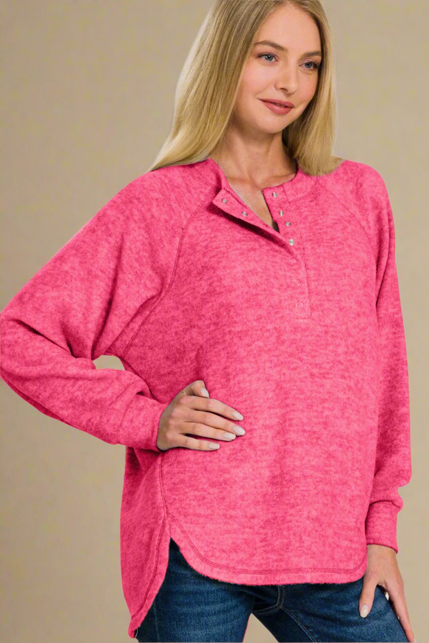 Brushed Hacci Knit High-Low Sweater in Fuchsia