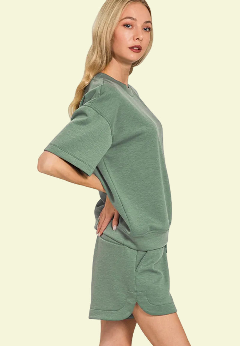 Dusty Sage Short Sleeve Top & Shorts Set