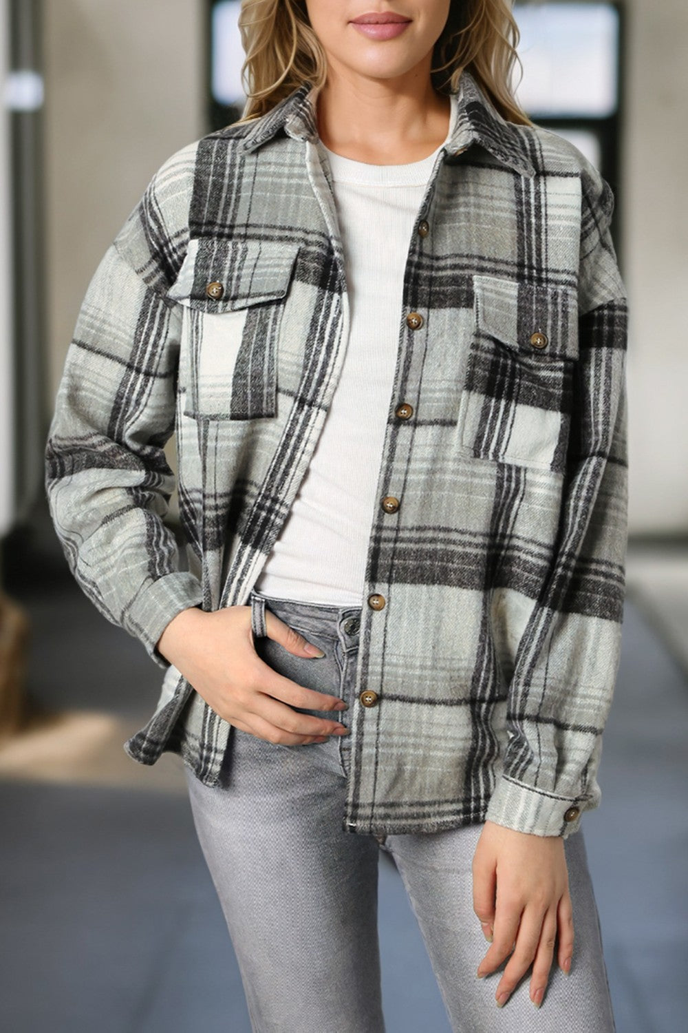 Plaid Button Front Shacket