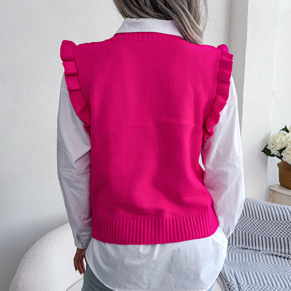 Ruffle Trim Sweater Vest