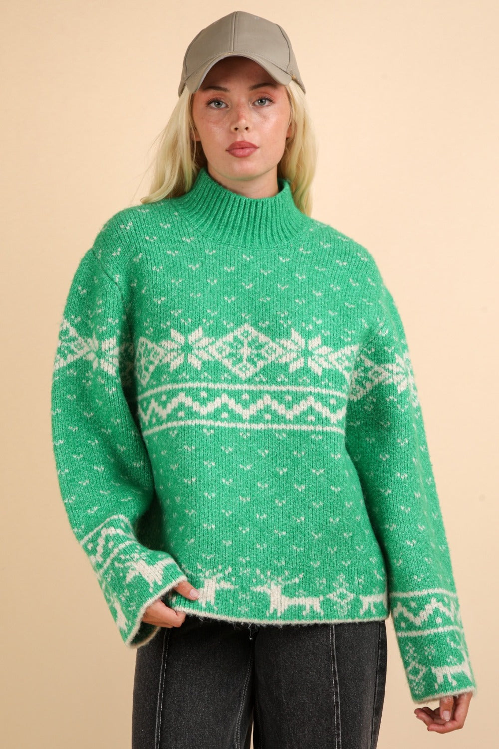 Green Christmas Design Mock Neck Sweater