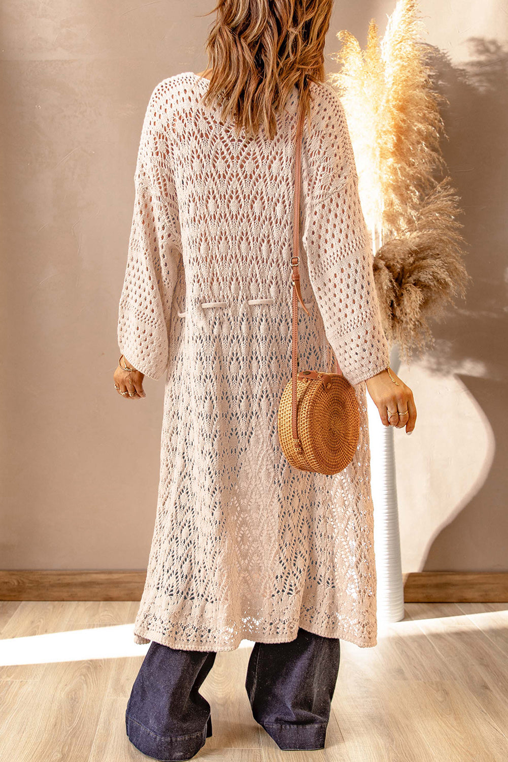 Beige Crochet Duster Cardigan