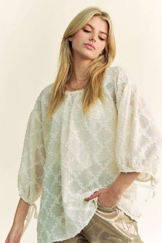 Three-Quarter Sleeve Blouse in Cream