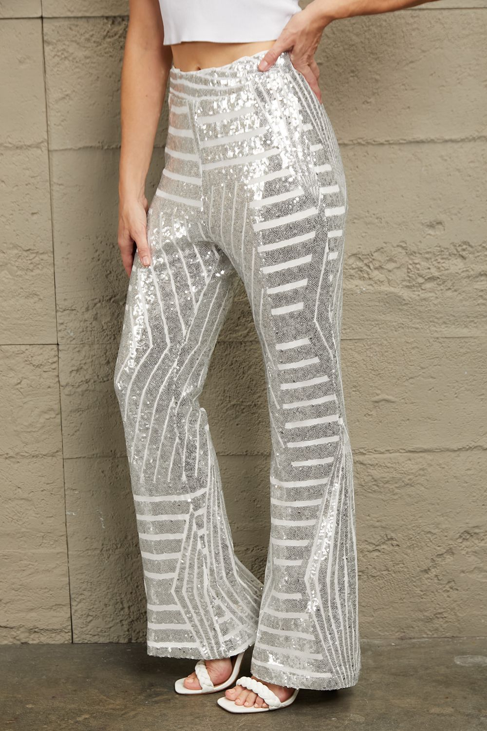 Sequined High Waist Flared Pants