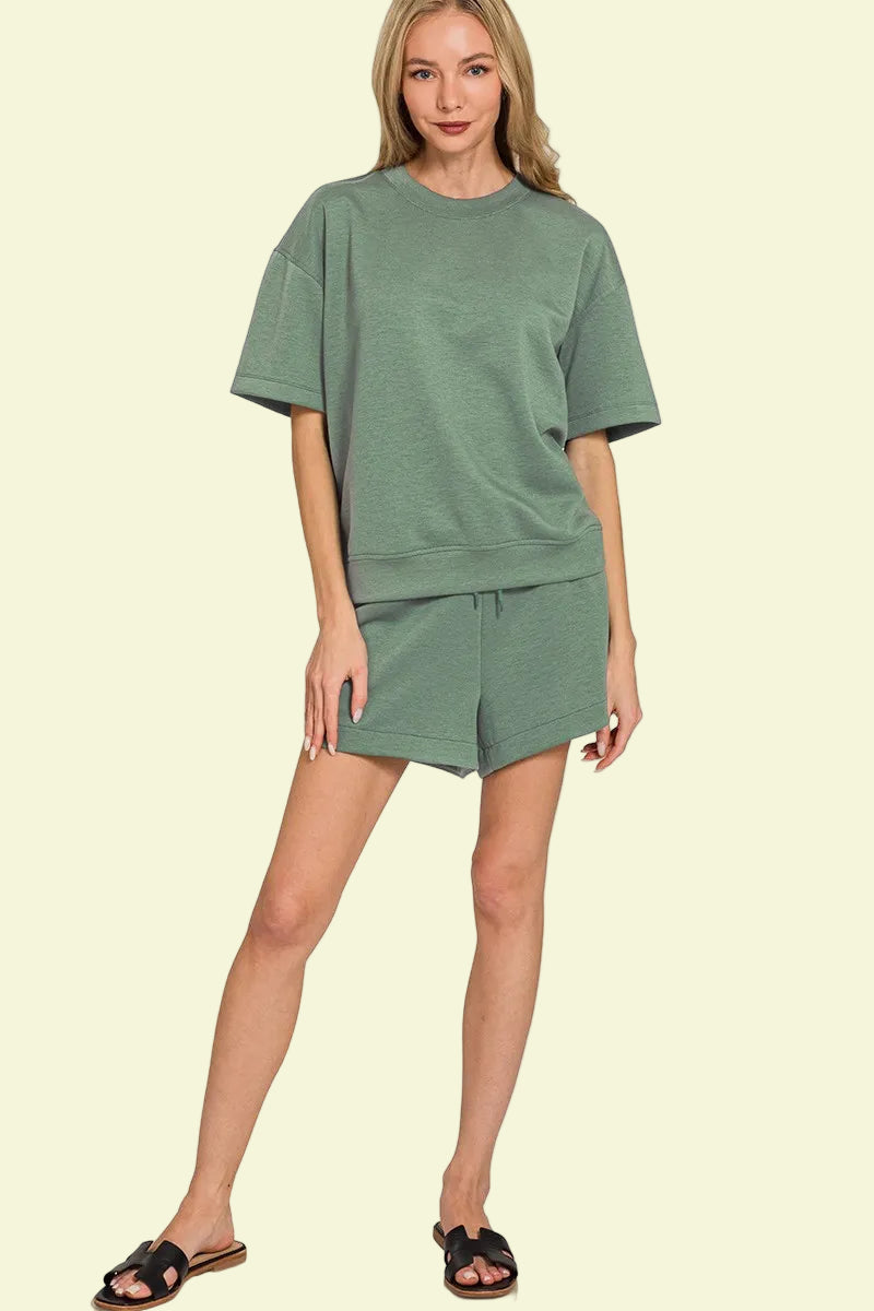 Dusty Sage Short Sleeve Top & Shorts Set