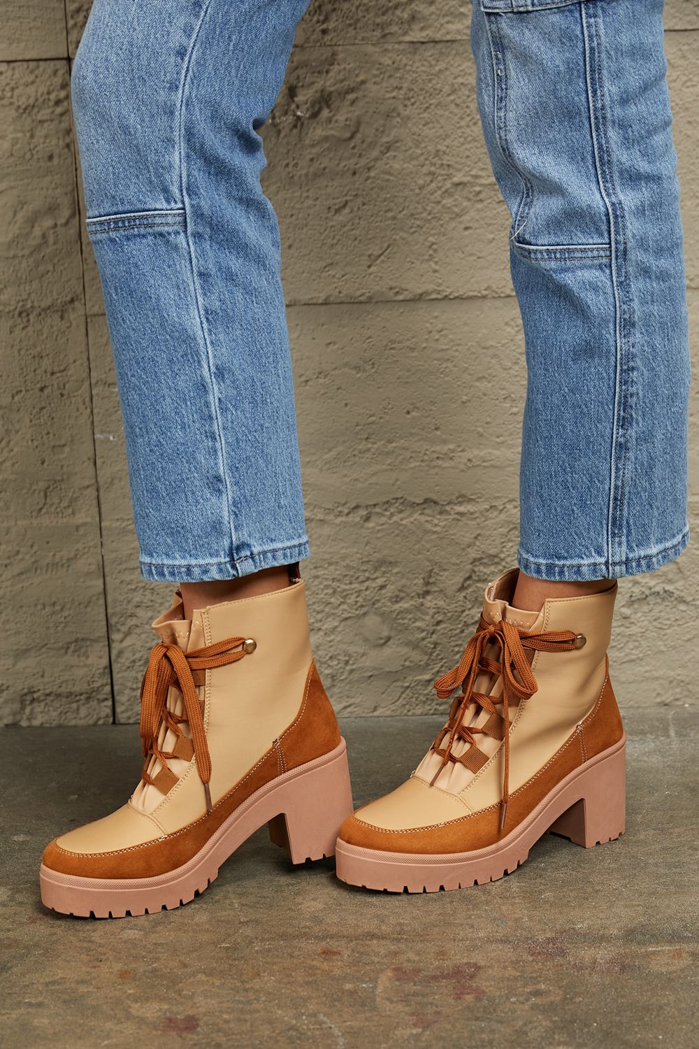 East Lion Corp - Lace Up Lug Sole Booties in Khaki