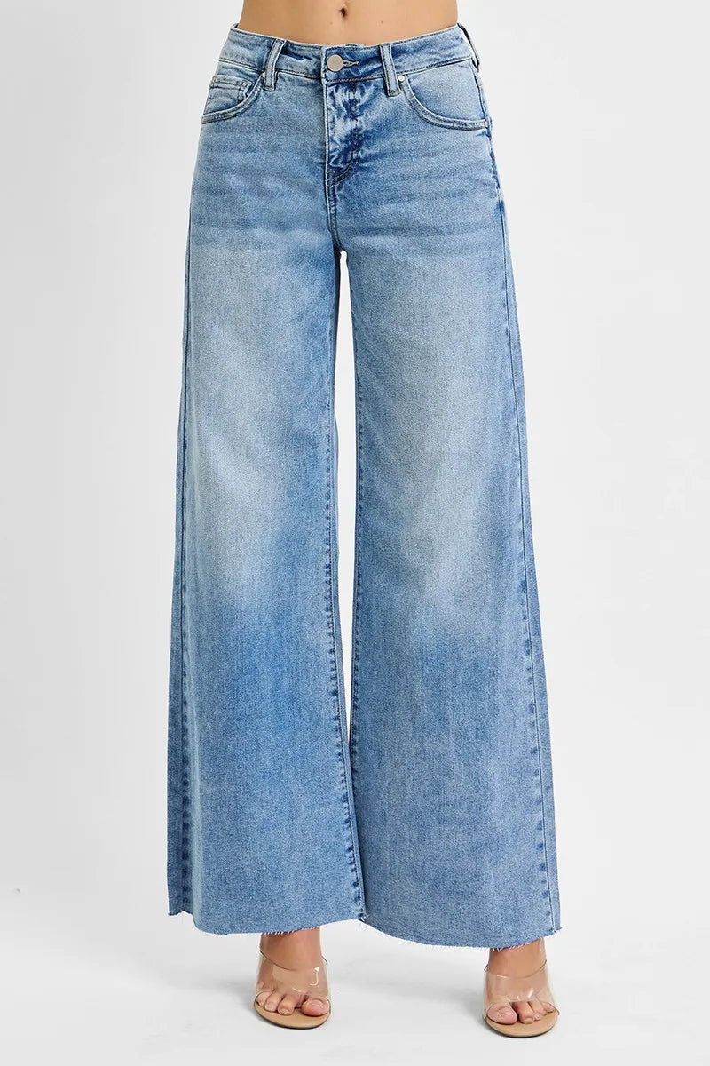 Wide-leg jeans on a white background