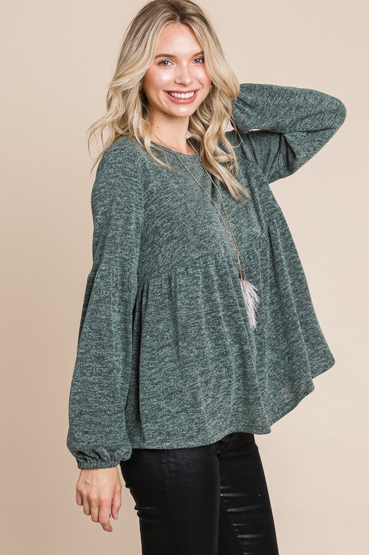 Heathered Babydoll Top in Olive