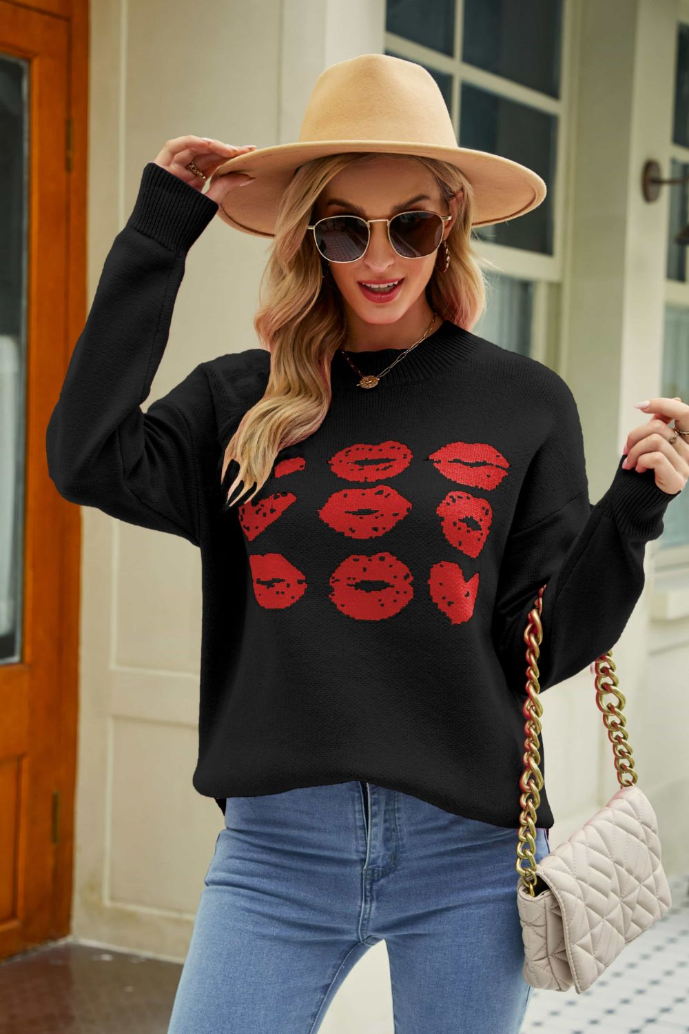 Kiss Graphic Dropped Shoulder Tunic Sweater