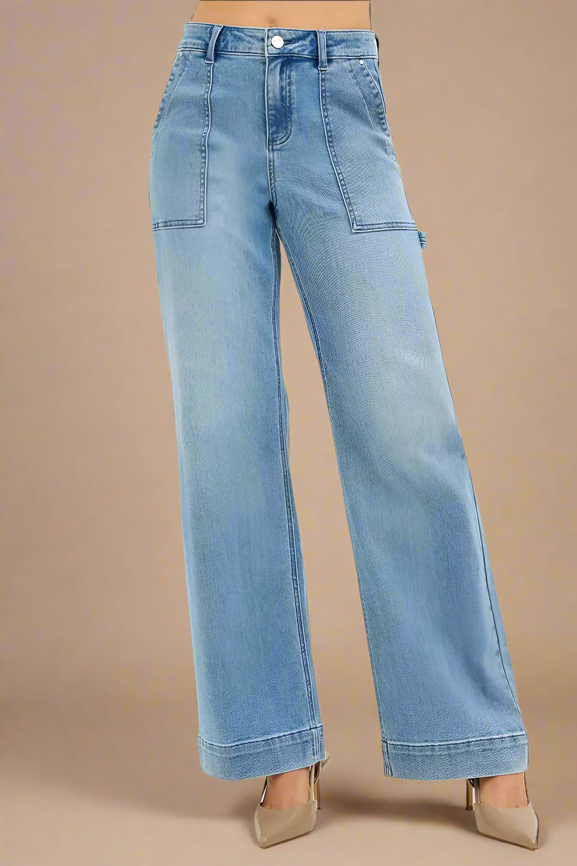 Light blue jeans on a white background