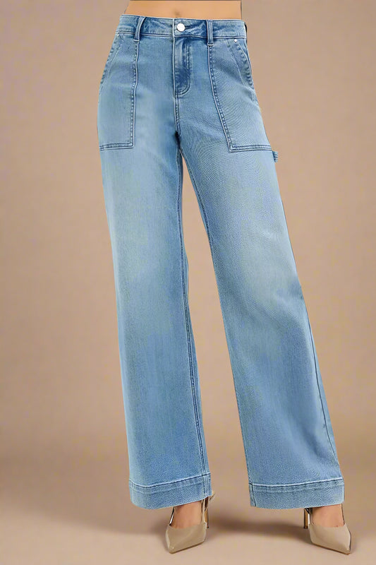 Light blue jeans on a white background