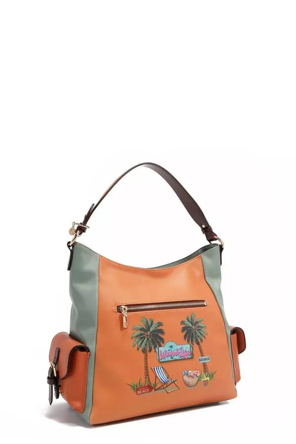 Handbag with palm tree design on a white background
