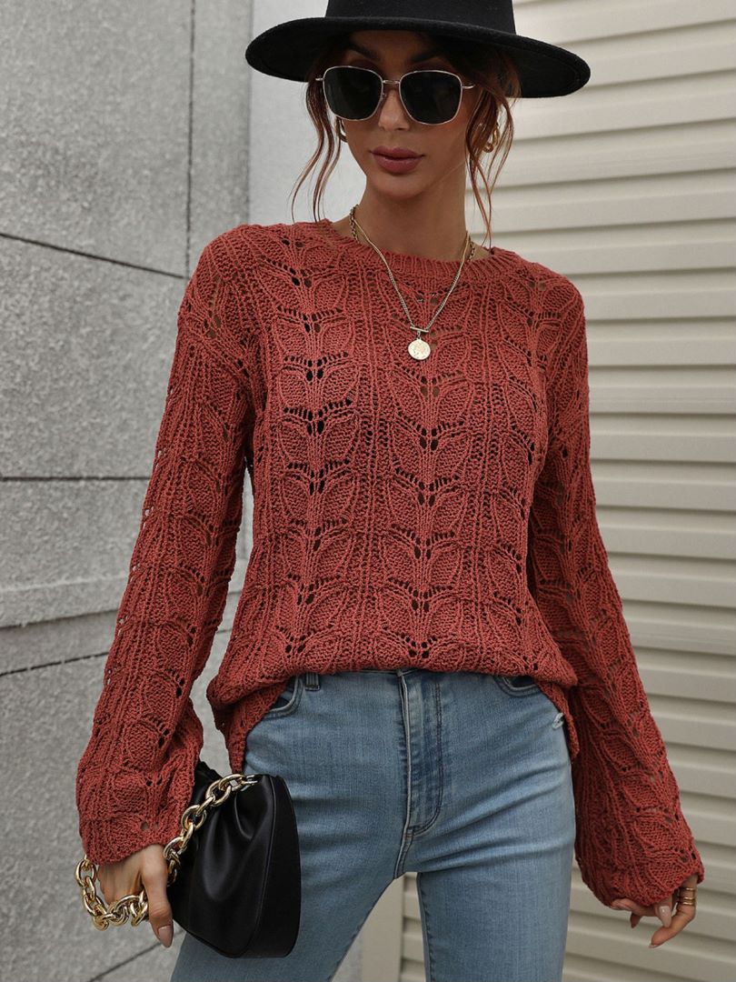 Long Bell Sleeve Crochet Knit Top