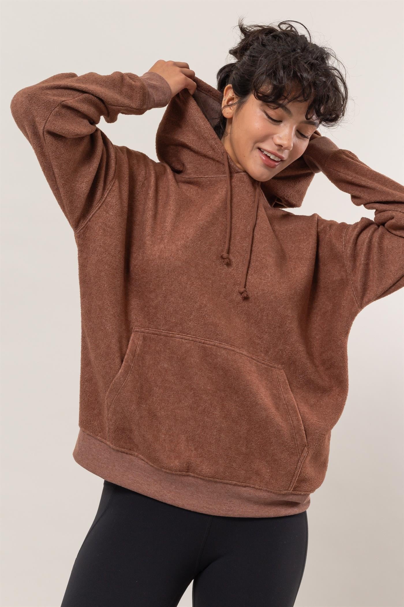 Brushed Long Sleeve Hoodie in Chestnut