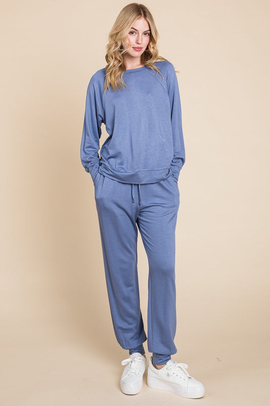 Powder Blue Raglan Sleeve Top & Pants Lounge Set