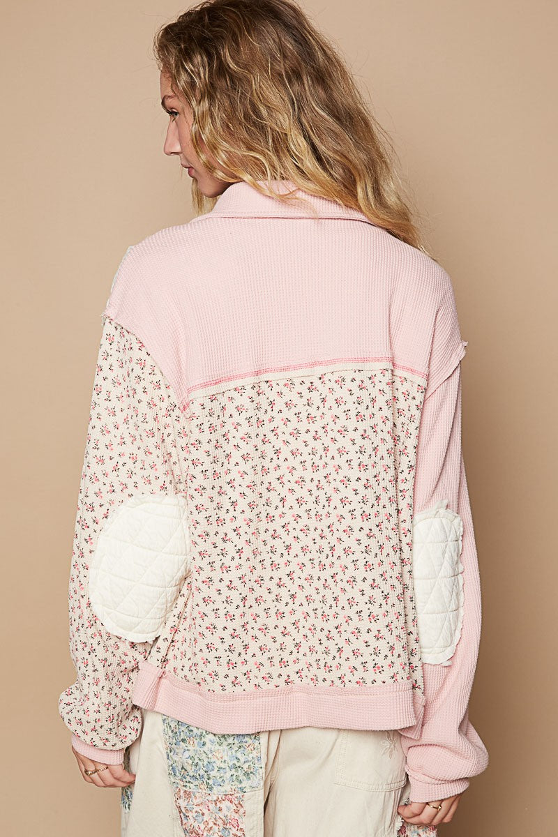 Pink Floral Button Up Quilted Jacket