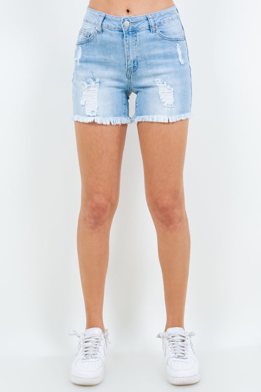 High Waist Distressed Frayed Denim Shorts