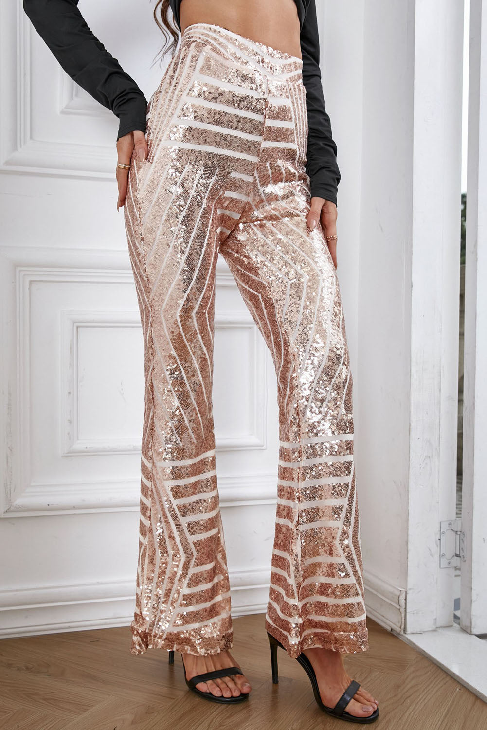 Sequined High Waist Flared Pants