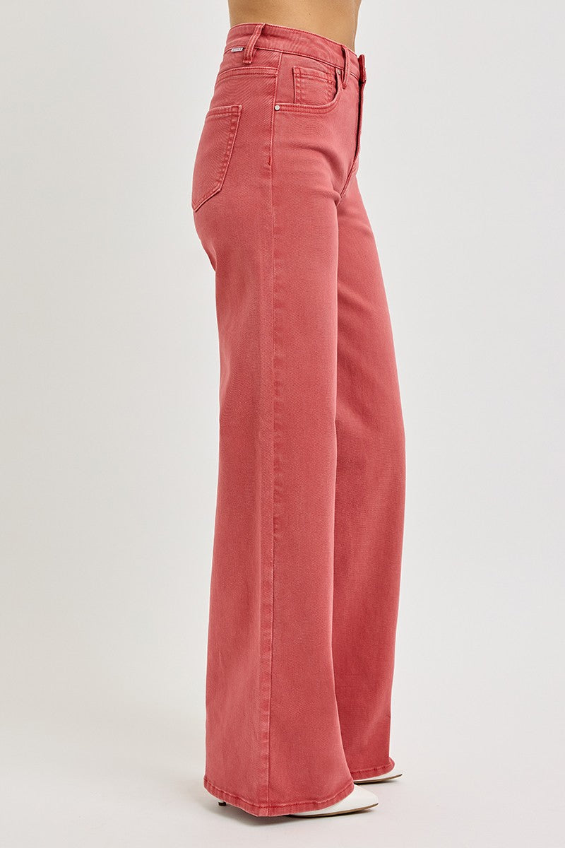 High Rise Tummy Control Wide Leg Jeans in Brick