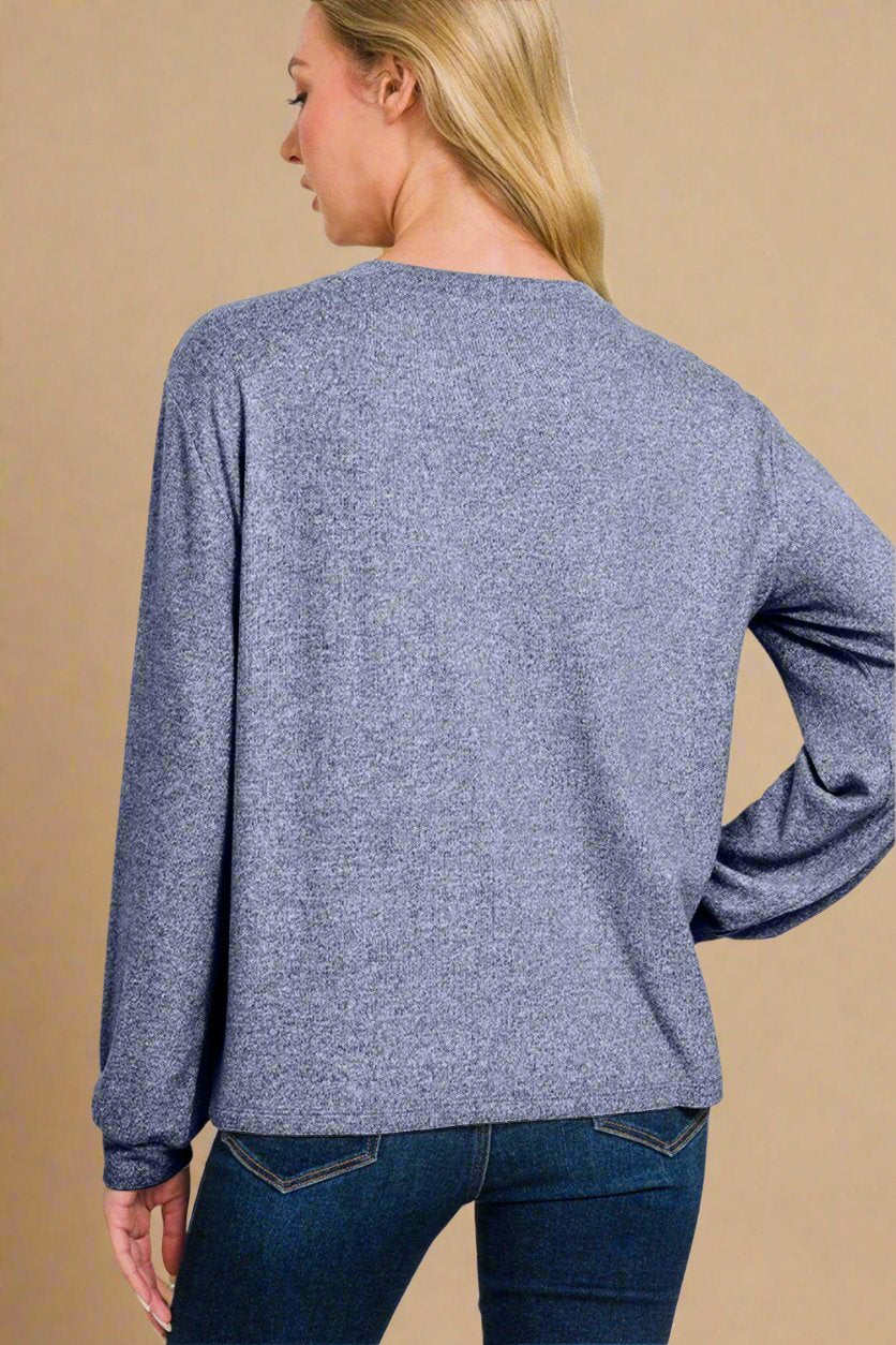 Light Navy Hacci Knit Long Sleeve T-Shirt