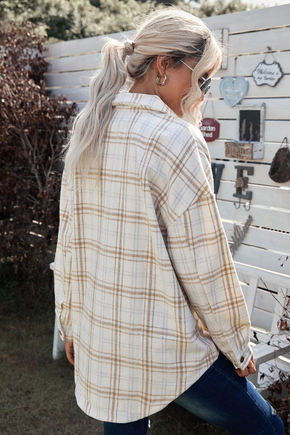 Plaid Curved Hem Longline Shacket