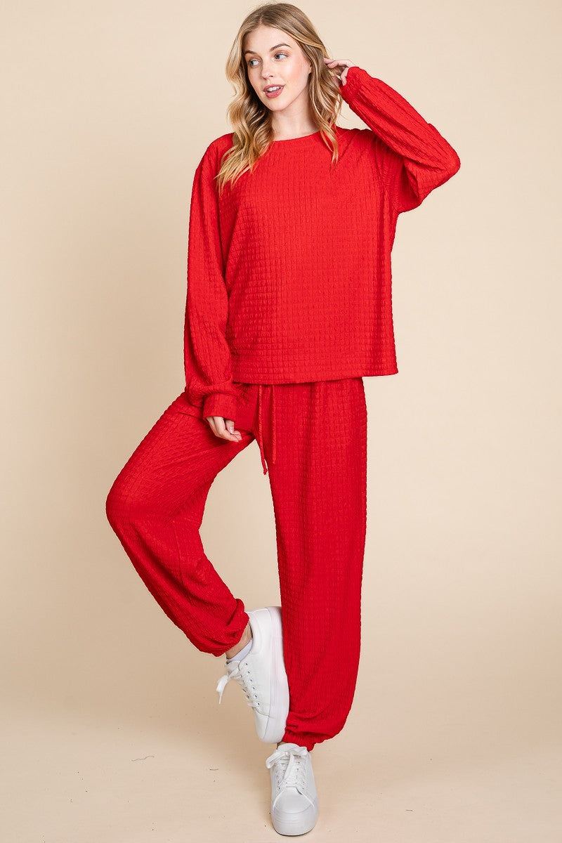 Red Long Sleeve Top & Pants Lounge Set