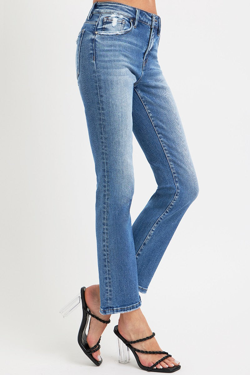 Dark Wash Mid Rise Straight Leg Jeans