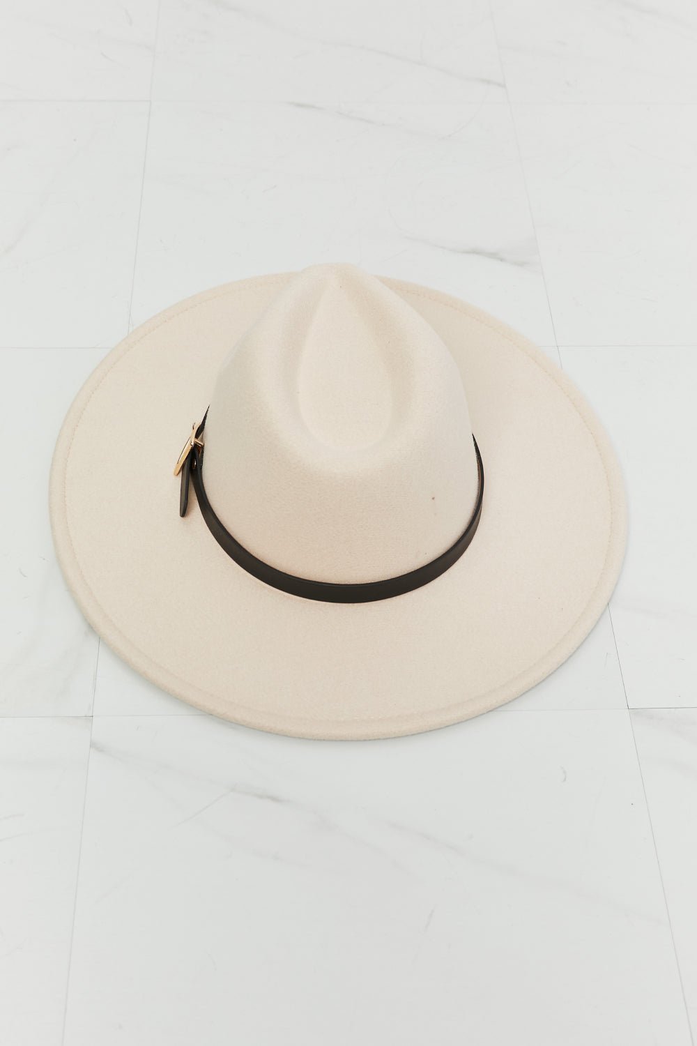 FAME ACCESSORIES - Beige Belt Band Fedora Hat