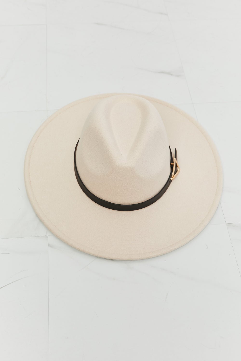 FAME ACCESSORIES - Beige Belt Band Fedora Hat