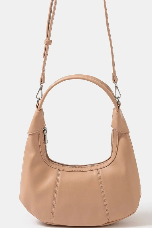 FAME ACCESSORIES - Beige Vegan Leather Half - Moon Bag