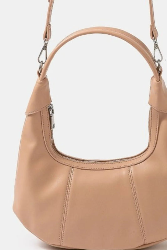FAME ACCESSORIES - Beige Vegan Leather Half - Moon Bag