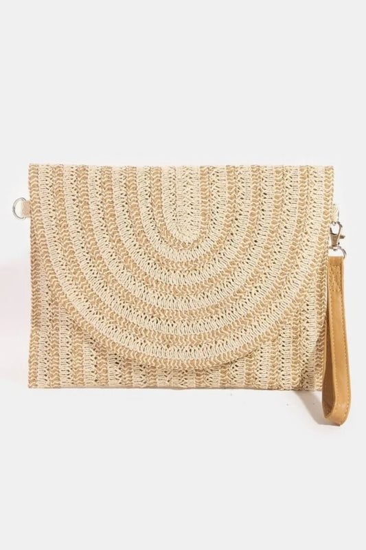FAME ACCESSORIES - Beige Woven Straw Clutch