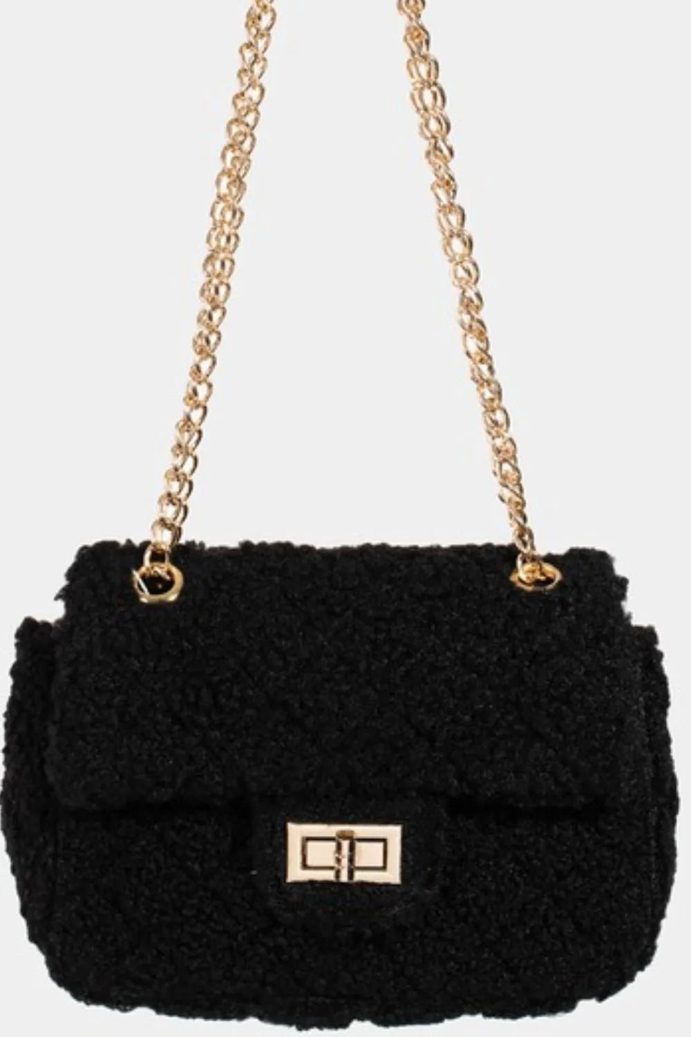 FAME ACCESSORIES - Black Sherpa Chain Shoulder Bag