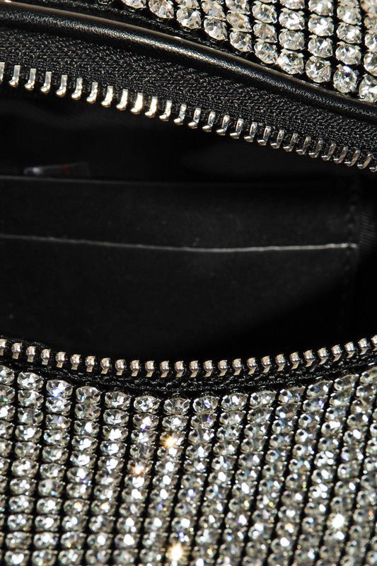 FAME ACCESSORIES - Black Vegan Leather Pavé Rhinestone Crossbody Bag