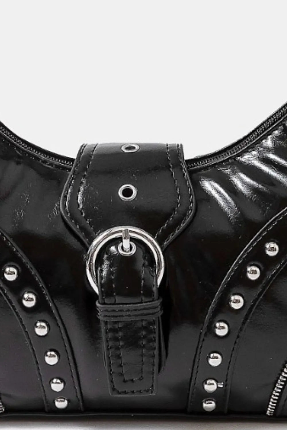 FAME ACCESSORIES - Black Vegan Leather Studded Shoulder Bag