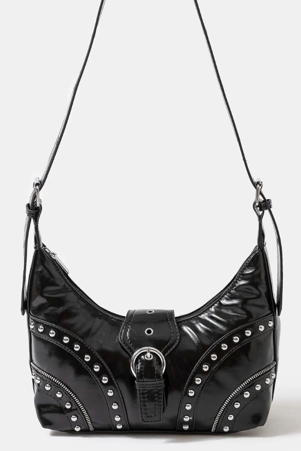 FAME ACCESSORIES - Black Vegan Leather Studded Shoulder Bag