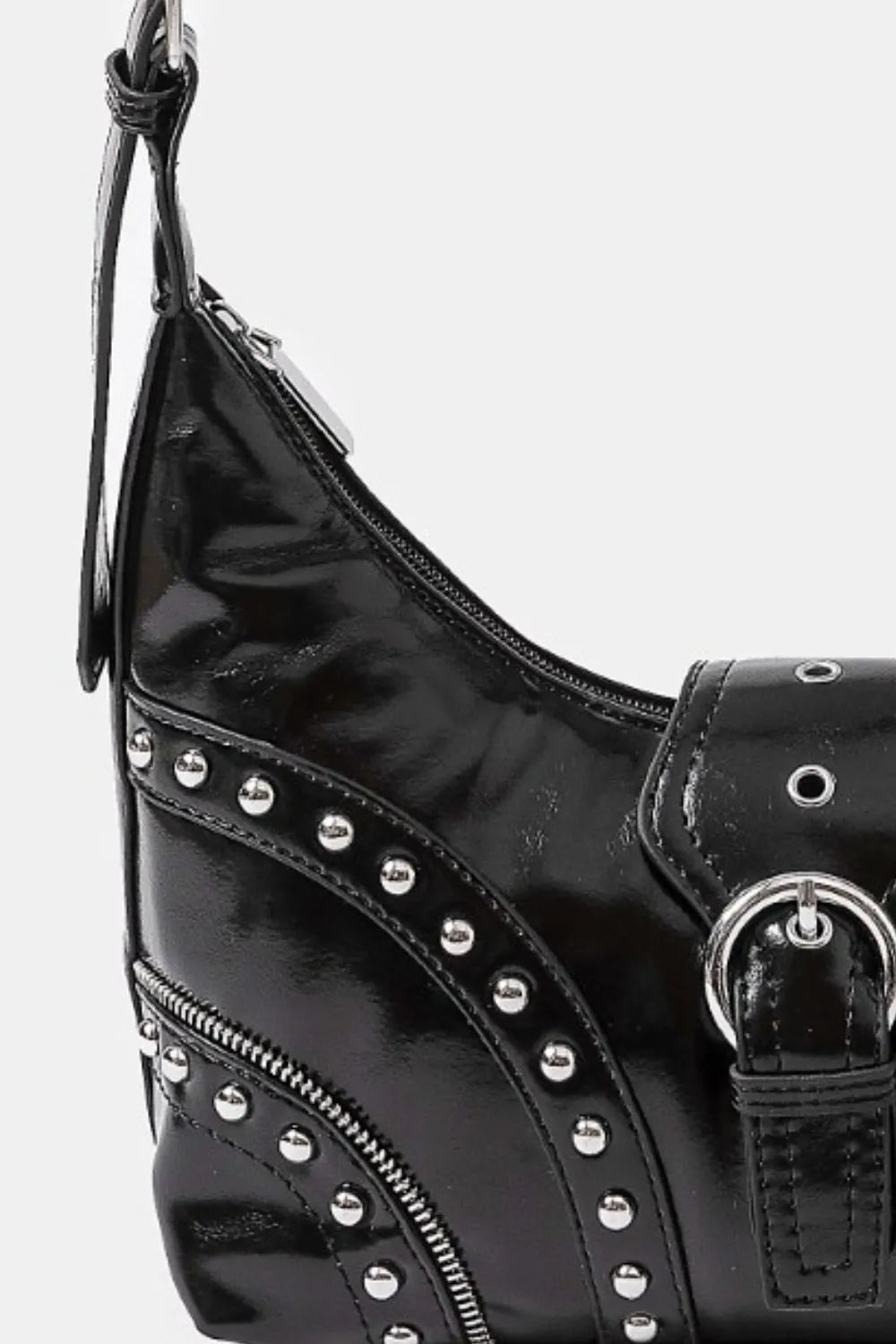 FAME ACCESSORIES - Black Vegan Leather Studded Shoulder Bag