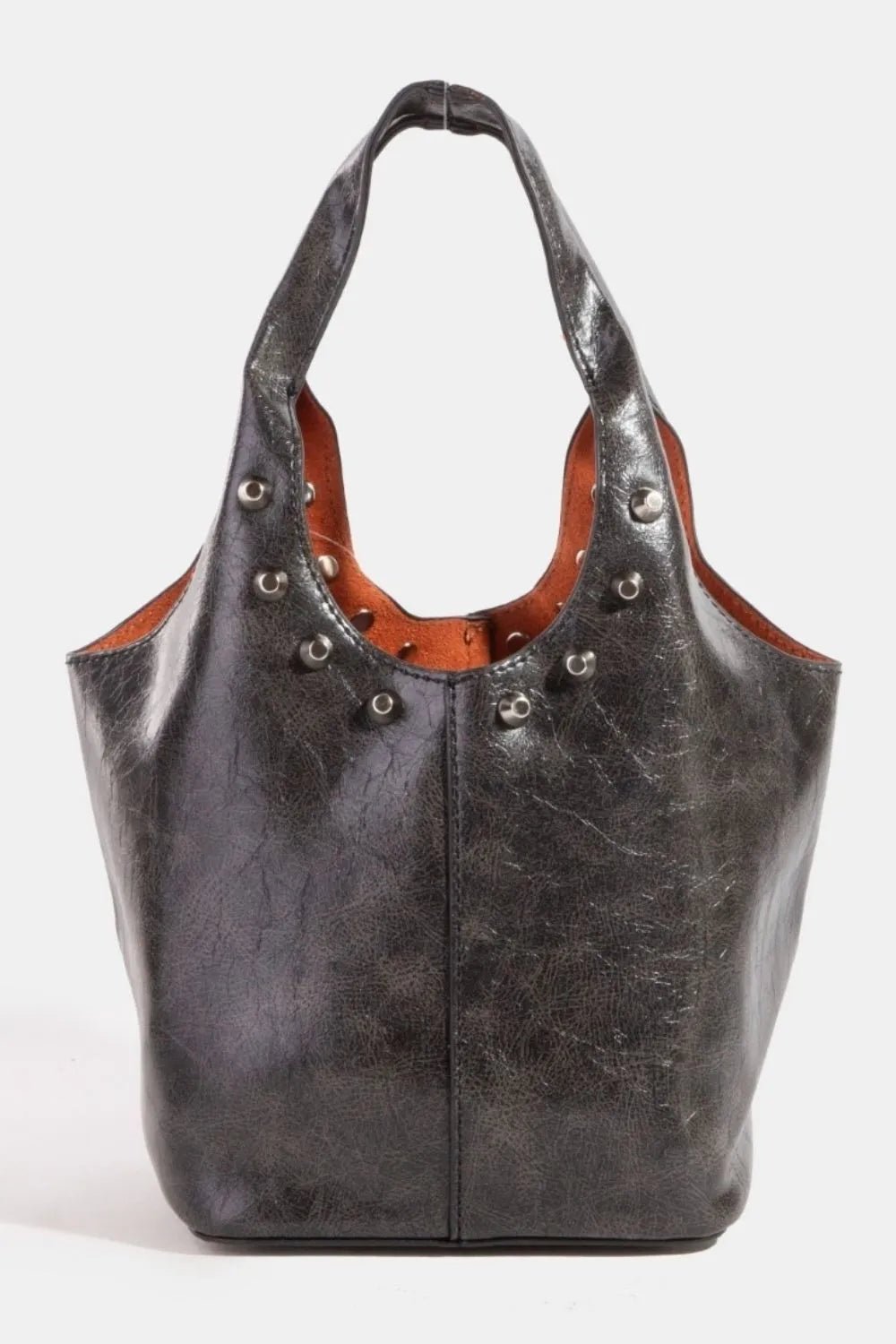 FAME ACCESSORIES - Black Vegan Leather Studded Tote Bag