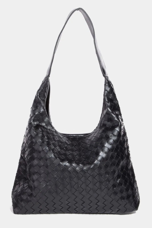 FAME ACCESSORIES - Black Woven Vegan Leather Shoulder Bag