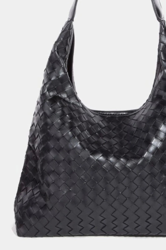 FAME ACCESSORIES - Black Woven Vegan Leather Shoulder Bag