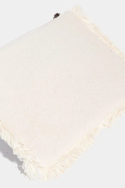 FAME ACCESSORIES - Boho Beaded Medallion Fringe Zip Pouch