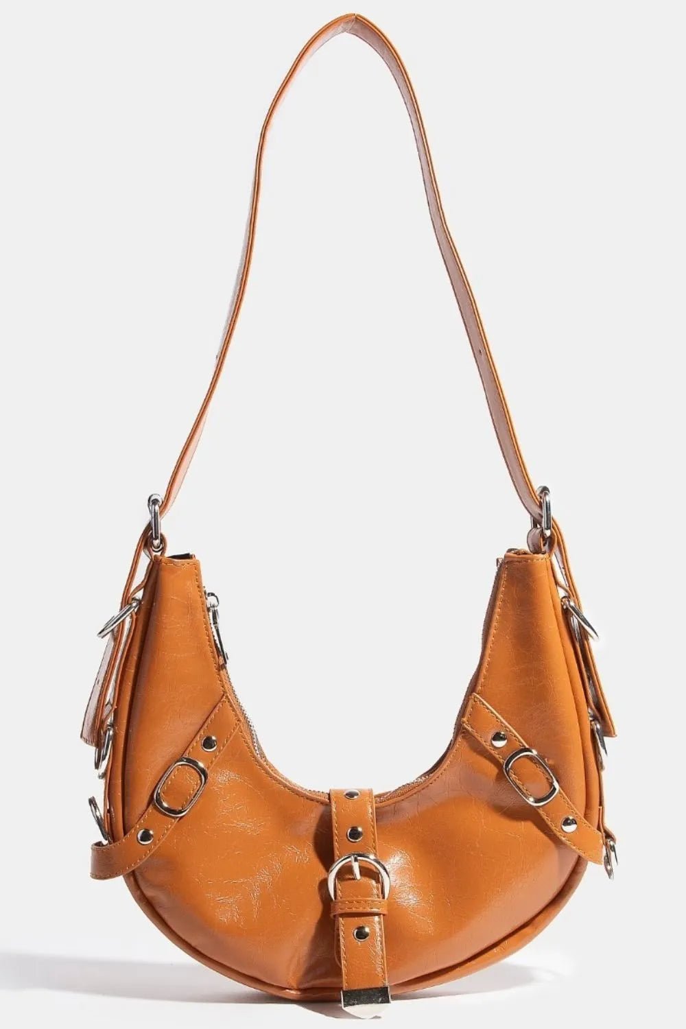 FAME ACCESSORIES - Brown Vegan Leather Buckle Shoulder Bag