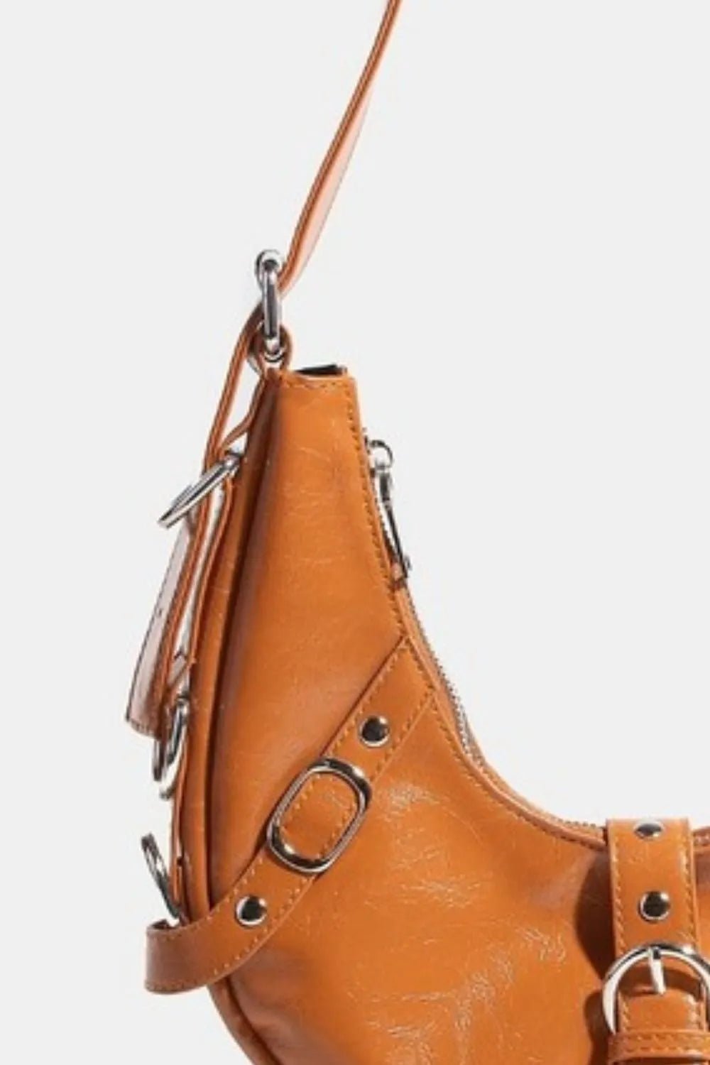 FAME ACCESSORIES - Brown Vegan Leather Buckle Shoulder Bag