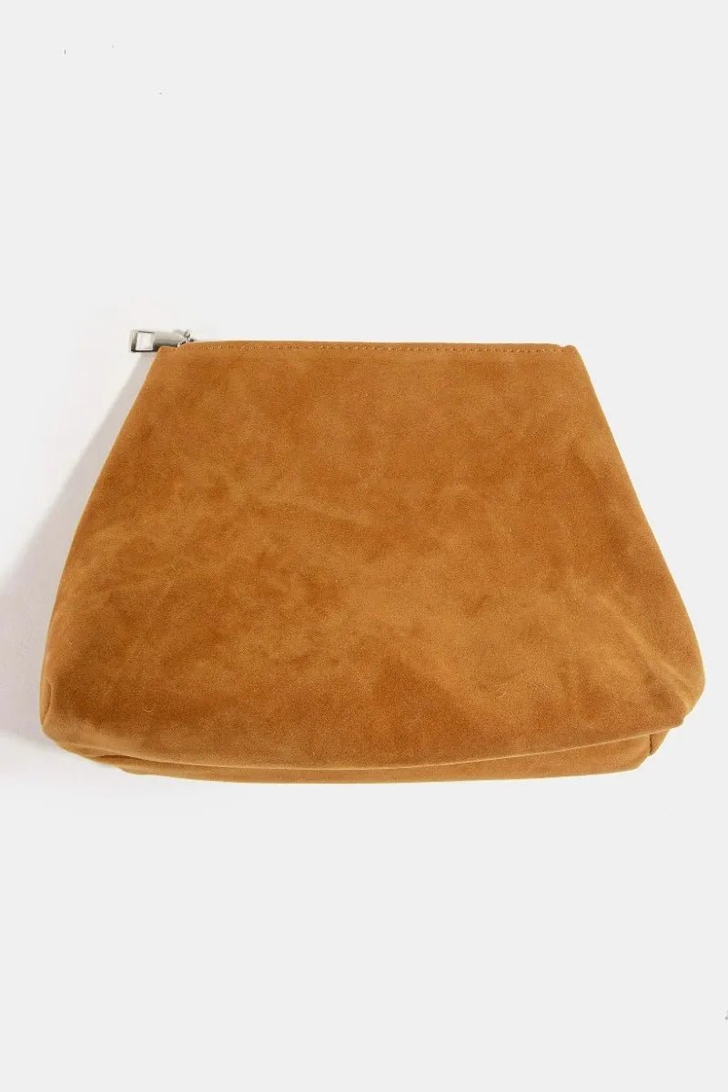 FAME ACCESSORIES - Camel Vegan Suede Fringe Shoulder Bag