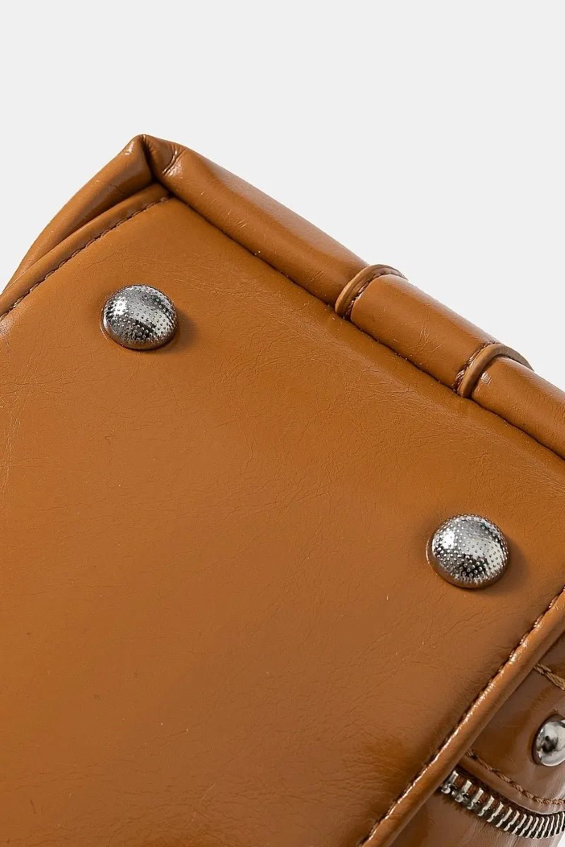 FAME ACCESSORIES - Caramel Vegan Leather Studded Shoulder Bag